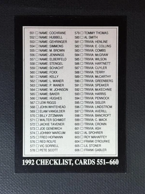 1992 Conlon Collection TSN #660 1992 Checklist: 551-660 - Image 1 of 2