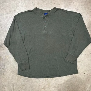 Vintage Y2K Basic Editions henley Long sleeve thermal green large - Picture 1 of 6