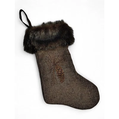 Medias de Navidad marrón espiga puño de piel sintética piña bordadas vacaciones Foto 1 de 4