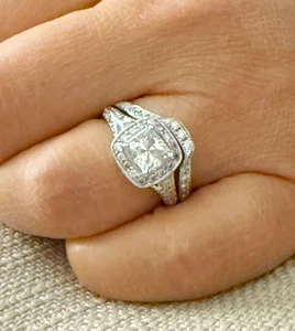 PRINZESSIN UND RUNDER MOISSANIT VERLOBUNGSRING UND BAND 14K MASSIV WEISSGOLD 2,50 - Bild 1 von 9