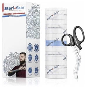 Steri+Skin Tattoo Aftercare Transparent Adhesive Bandage Roll 6"x40" + Scissors - Picture 1 of 4