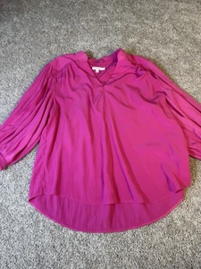 Chicos Blouse Womens 3 US XL-16 Pink Roll Tab 3/4 Sleeve Lightweight Rayon - Picture 1 of 14