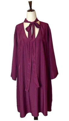 GB X Amanda Uprichard Dress Women 2X Maroon Gwynnie Bee Long Sleeve Tie Neck - Image 1 of 4