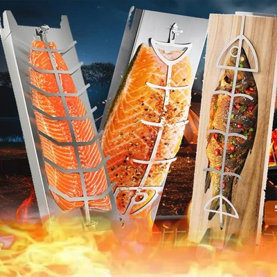 1-2er Set Flammlachsbrett BBQ Flammlachs Halterungen Feuerschalen mit Lachsbrett - Bild 1 von 4