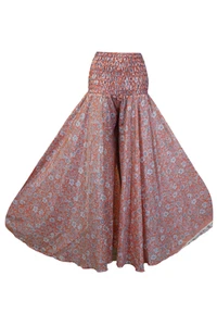 Handmade Blush Pink Boho Floral Palazzo Pants Recycled Sari Chic Hippie Pant S/M - Picture 1 of 3