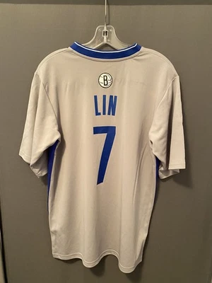 Camiseta deportiva gris y azul Dodger de los Brooklyn Nets NBA Adidas para hombre "#7 Jeremy Lin" Foto 1 de 4