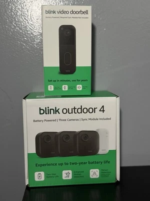 Blink Video Doorbell + 3 Outdoor 4 smart security cameras (4th Gen) w/Sync *New* - Image 1 of 4