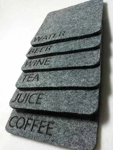 Personal Felt Coaster Shape Quadrat Set of 6 Wine, Water,Tea or YOUR NAME !! - Picture 1 of 7