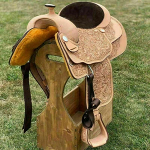 New Western barrel saddle on eco-leather natural drum dye finish tack se - Picture 1 of 3