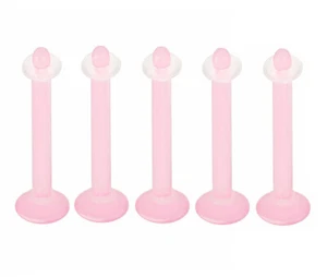 5 Pink Acrylic Tongue Retainer Bars With Clear O ring 14g 16mm #RETP - Picture 1 of 1