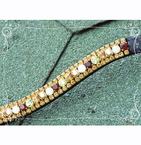 FSS Opal Yellow Gold Burgundy Quartz Crystal SHIMMER Bling Curve Shape Browband - Picture 1 of 1