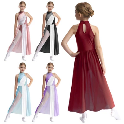 Kids Girls Dress Ballet Dancewear Color Block Leotard Dance Competition Praise - Image 1 of 4