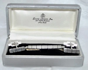 Vintage Georg Jensen Danish Sterling Retro Cufflinks & Tie Bar Set in Case #64 - Picture 1 of 12