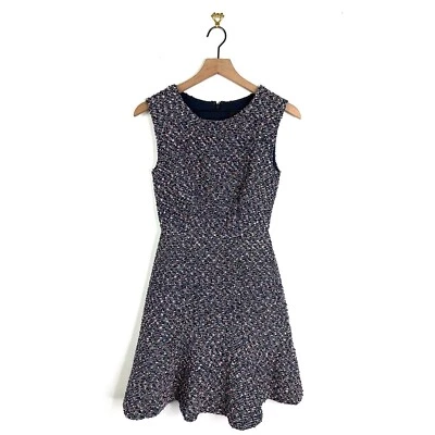 J. Crew Sleeveless Metallic Confetti Tweed Flounce Dress Navy Blue Size 000 Foto 1 de 4
