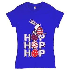 Hop Hop Hop T-Shirt Bunny Easter Eggs Jesus Christ Ressurection Women's Tee - Picture 1 of 49