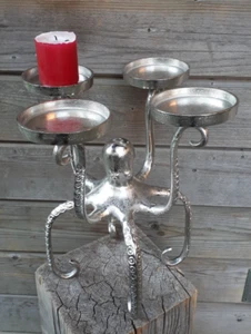 34cm Silber Metall 4 Arm flammig Kerzen Leuchter StänderHalter Krake Oktopus - Bild 1 von 4