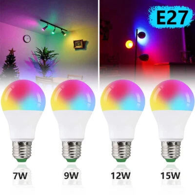 E27 RGB 7-15W LED Bulb Light Lights 12-Colour Chang Remote Control Screw Lamp - Image 1 of 4
