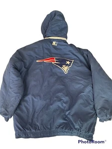 Giacca con cappuccio rimovibile vintage New England Patriots NFL Starter XXL ricamata così com'è - Foto 1 di 12