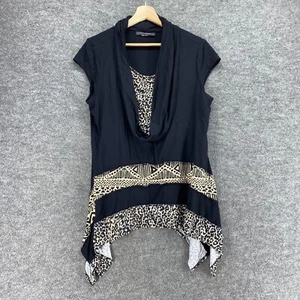 Coco Bianco Blouse Women M Medium Black Animal Print Cowl Neck Short Sleeve - Picture 1 of 6