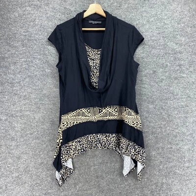 Coco Bianco Blouse Women M Medium Black Animal Print Cowl Neck Short Sleeve - Image 1 of 4