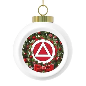 Wreath Circle Triangle Logo AA NA Alcoholics Addicts 2024 Sober Holiday Ornament - Picture 1 of 9