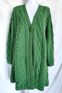 Cárdigan largo suéter XL Aran Crafts Ireland 100 % lana merino con un botón para mujer - Imagen 1 de 15