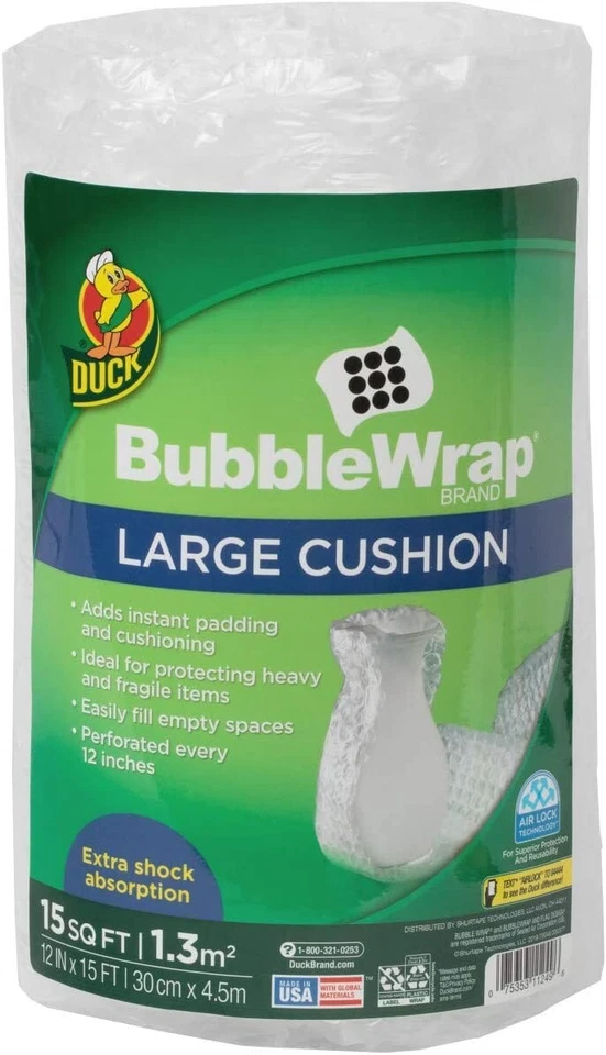 Duck Brand Large Bubble Wrap Roll, 5/16" Large Bubble Cushioning, 12" x 15' - Image 1 of 4