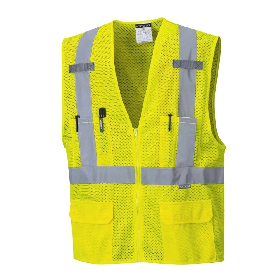 Portwest US370 Atlanta Hi Vis Mesh Safety Vest with Reflective Tape & 6 Pockets - Image 1 of 3