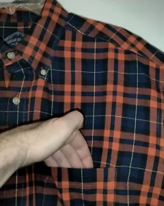 Mens Bills Khakis Button Down Shirt XL Navy & Orange Plaid Cotton Long Sleeve - Picture 1 of 3