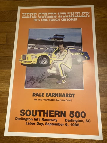 1982 Dale Earnhardt #3 Wrangler Poster Darlington Southern 500 14x22” Print Cover