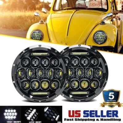 DOT 7 Inch LED Round Headlights H4 Hi-Lo Beam For Volkswagen VW Beetle Classic - Image 1 of 4