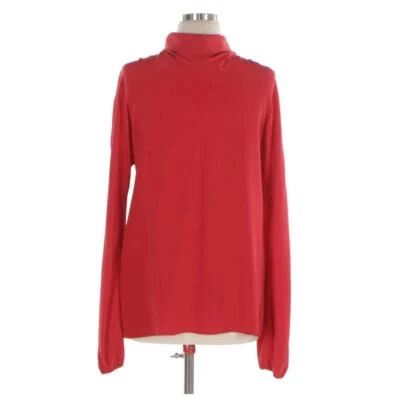Prada Red Silk Tie-Neck Blouse with Ruched Shoulders - Image 1 of 4