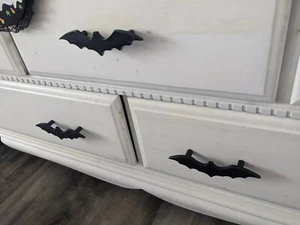 Black Bat Goth home Dresser Drawer Pulls handle -handmade spooky Halloween BATS - Picture 1 of 2