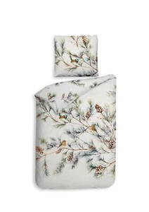Heckett & Lane Satin Bettwäsche 135x200 Destiny Zweige Vögel Zapfen Tannenzweige - Bild 1 von 9