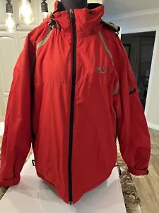 Ski Snowboard Jacket Mens sz Medium MARKER Red Winter Coat Hidden Hood Vintage - Picture 1 of 15