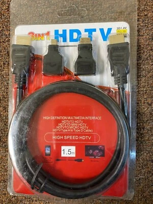  RCC31 3IN1 HDMI To MINI MICRO HDMI HD CABLE ADAPTER CONVERTER CORD FOR BLU-RAY  - Image 1 of 4