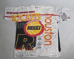 Vtg Houston Rockets T-Shirt 1994 Conference Champs Splatter AOP Single Stitch XL - Picture 1 of 5