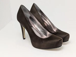NEW Calvin Klein Size 5 1/2 Womens Colette Pump Choc Brown High heels Satin Shoe - Picture 1 of 6