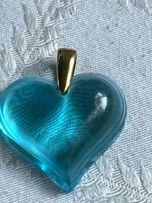 Lalique Coeur Blue Crystal Heart Pendant Signed 38mm High from Bale 34.2mm Wide - Image 1 of 4
