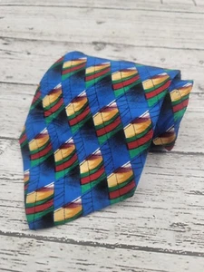 J. Garcia Seidenkrawatte grün blau rot geometrisches abstraktes Muster O197 - Bild 1 von 7