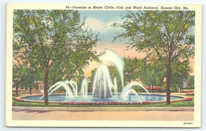 Fuente de postal en Meyer Circle 63rd & Ward Parkway Kansas City Missouri c1939 - Imagen 1 de 3