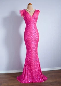 Pink Sequin Long Formal Prom Homecoming Evening Wedding Gown Dress L 10 - Picture 1 of 18
