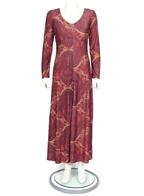 Maxi Vestido Vintage Años 70 Psicodélico Mod Rosa Púrpura Paisley Anfitriona M/L/880 Foto 1 de 4