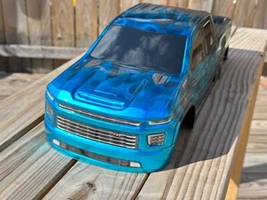 CUSTOM PAINTED RC BODY, ARRMA KRATON 6S, CHEVY SILVERADO HD, CANDY BLUE - Picture 1 of 11