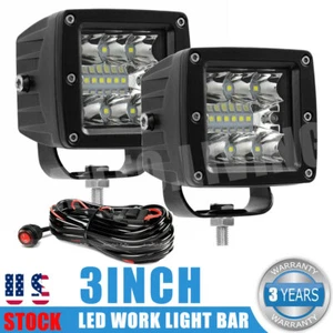 Pair 3"  LED Work Light Lamp Cube Pods Driving Work Fog SPOT Flood + Wiring KIT - Picture 1 of 12