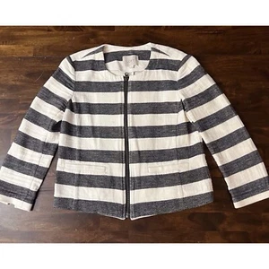 LOFT gestreifter Blazer Jacke Full Zip Gr. 4 Taschen Freizeit Karriere Ann Taylor - Bild 1 von 6