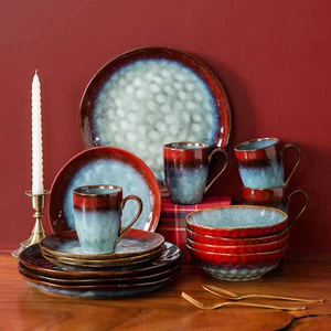 vancasso STARRY Dinner Set Stoneware Red/Green/Blue Dinnerware Plates Dish Bowls - Picture 1 of 46