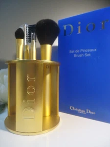 Luxury CHRISTIAN DIOR Vintage Mat Satin Gold 4 Piece Brush Set & Stand New Box - Picture 1 of 12