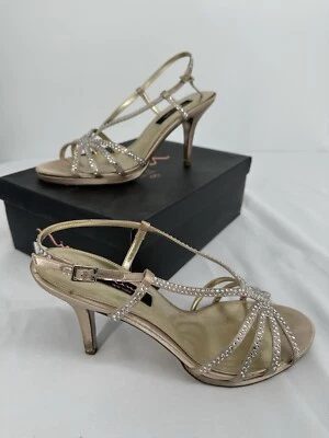 Vestido de tacón de aguja Nina Bobbie JS con tiras talla 9,5 M champán Foto 1 de 4