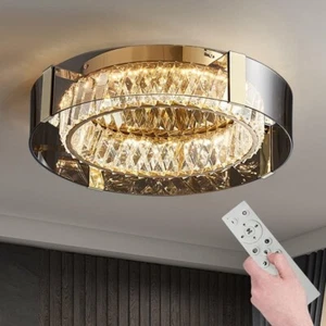 Modern LED Crystal Ceiling Light, Dimmable Flush Mount with Remote - Picture 1 of 9